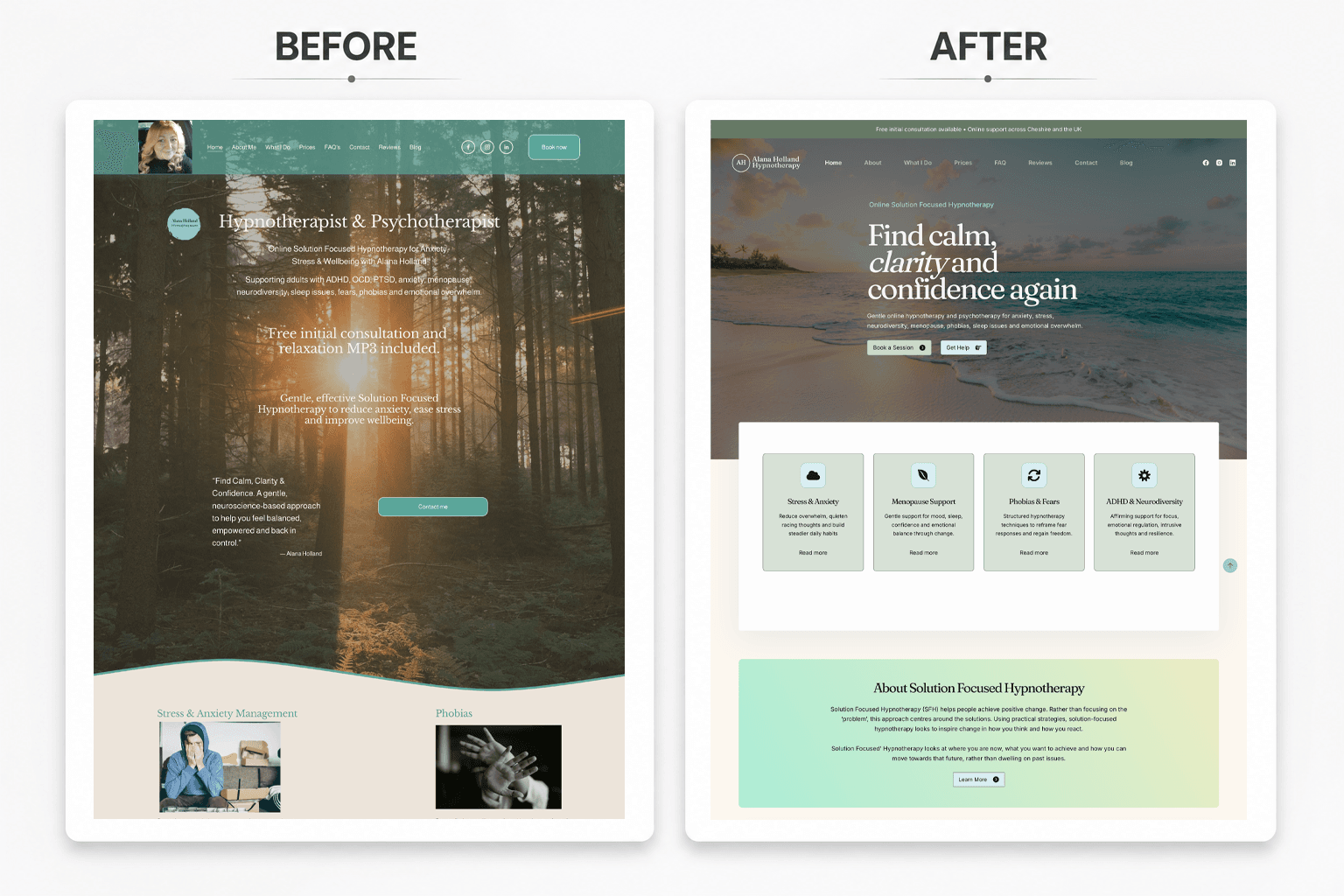 Before is a DIY website | After is a Wordpress site built by Bright Lemon
